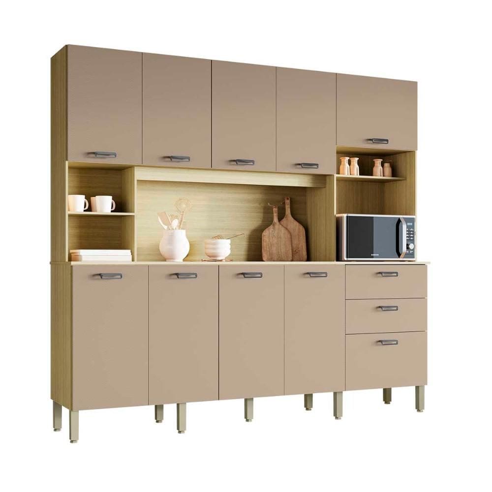 Armário Cozinha Completo com espaço para Microondas 10 Portas Intense Kits Paraná