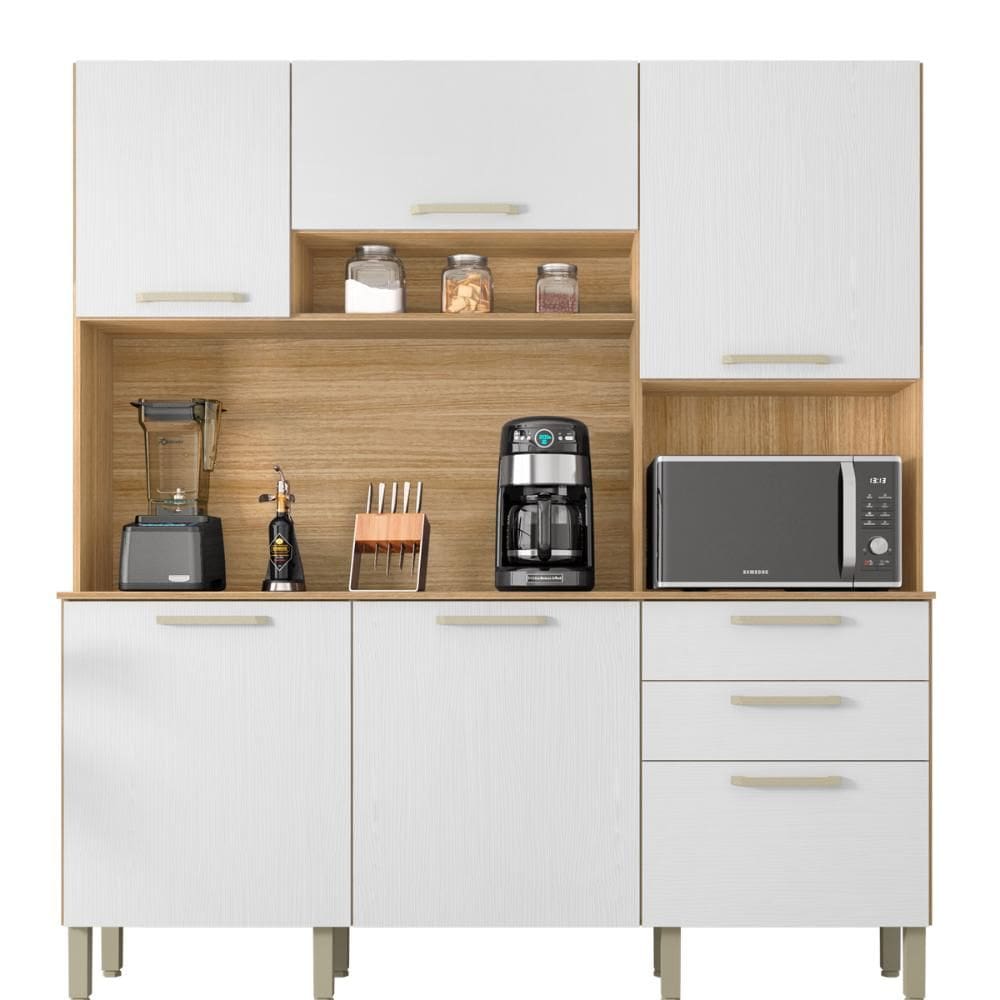 Armário de Cozinha com espaço para microondas nicho e 6 Portas Ferrara Kits Paraná