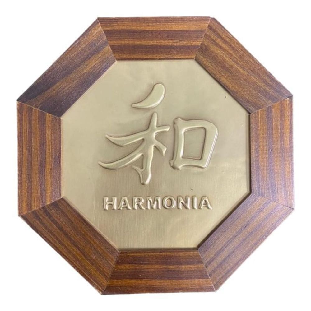 Quadro Ideograma Harmonia Madeira Imbuia Oitavado 18 Cm