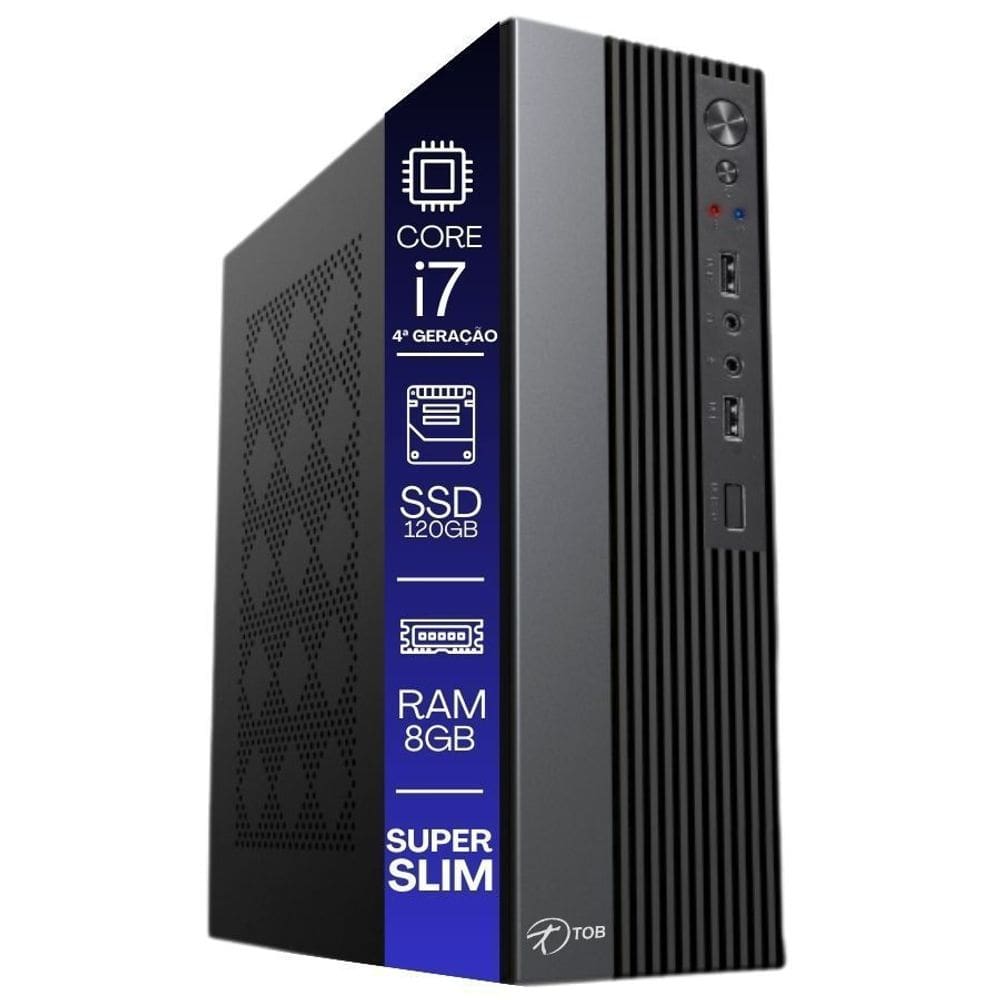 Computador TOB Slim Compacto 4ª Geração Intel Core i7 SSD 120GB Memória 8GB Windows 10 Trial Desktop PC CPU