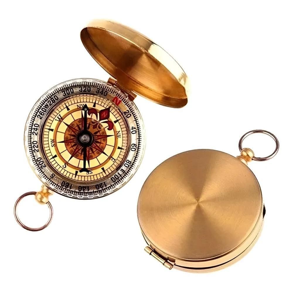 2X Bússola Tipo Relógio Bolso Bronze Luz Fosforescente