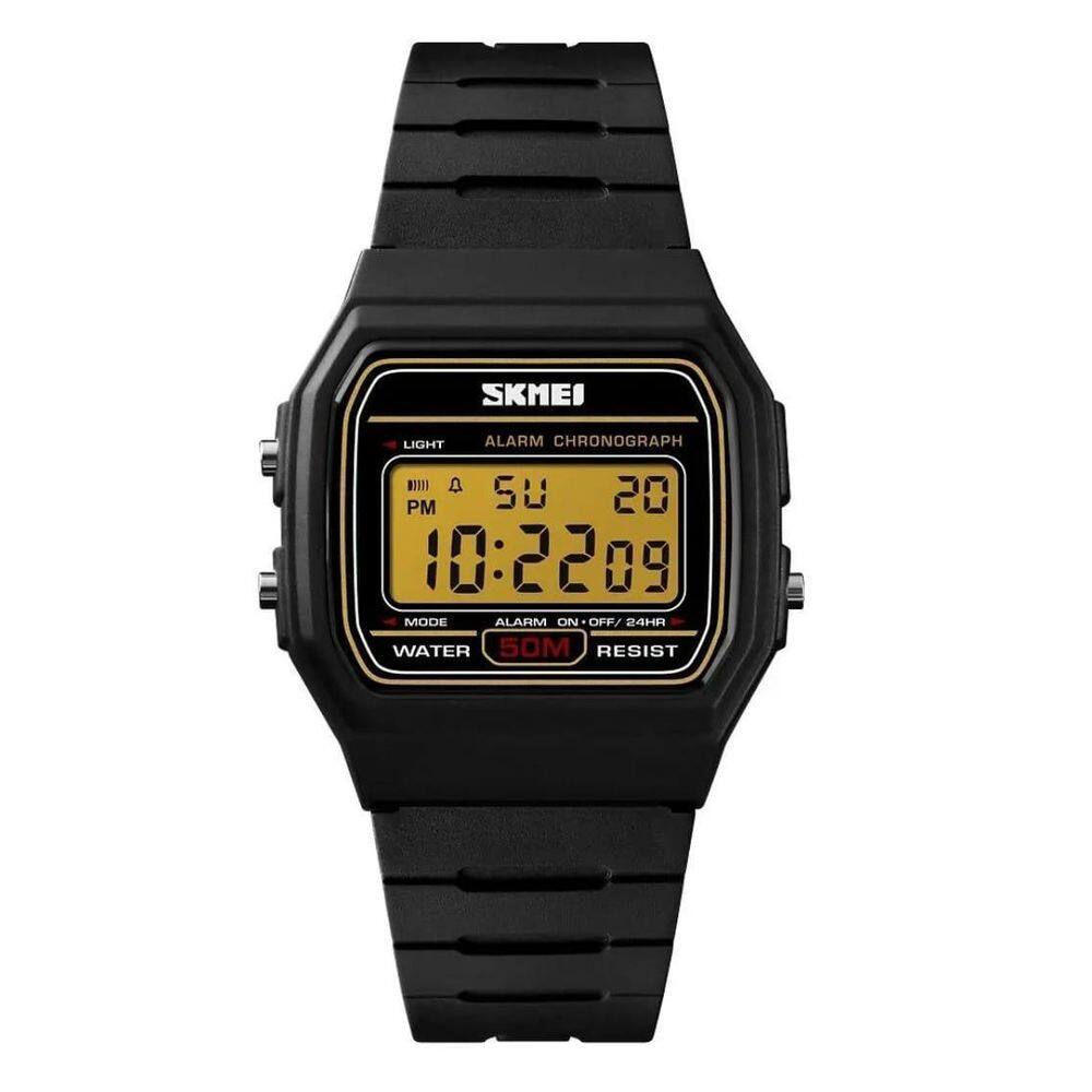 Relógio Skmei 1412Bkgd Tipo F91 Preto E Visor Dourado