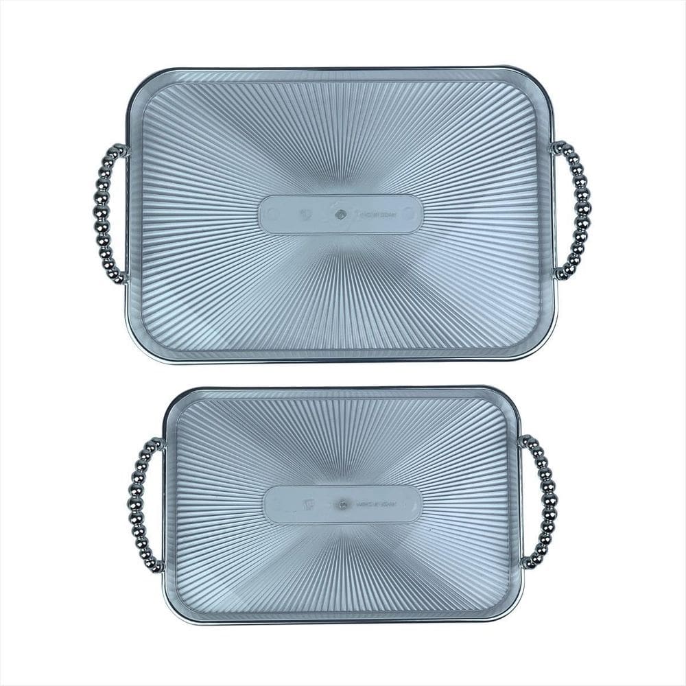 Jogo Bandejas Retangular Borda Prateada Multiuso Decoração