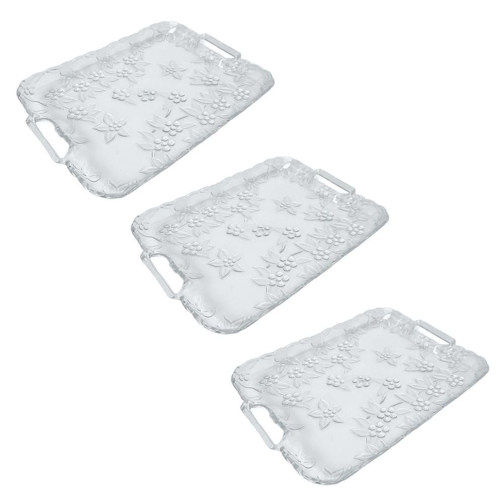 Kit 3 Bandeja Transparente Acrilico Retangular Decorativo