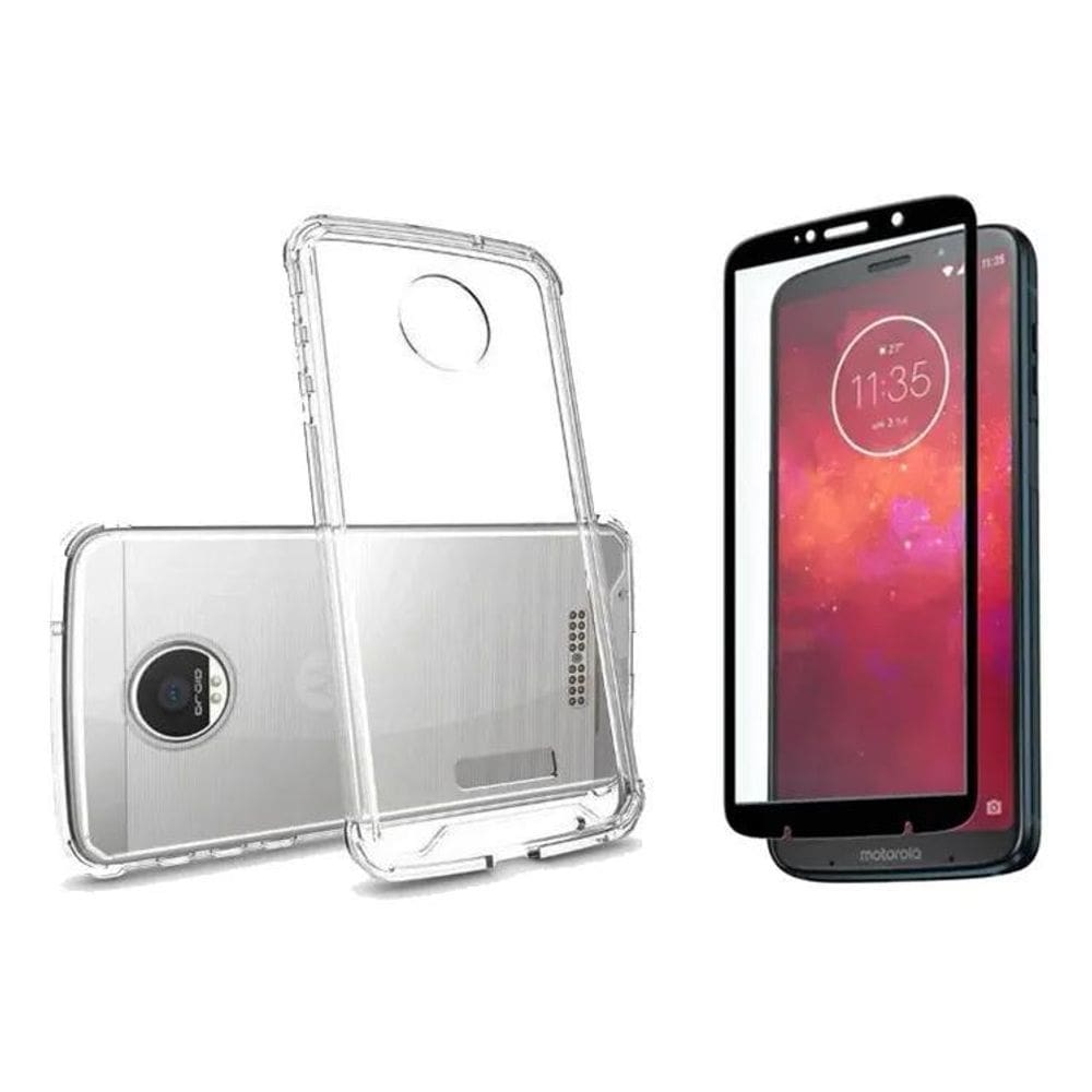 Kit Case Capa Anti Queda Para Moto Z3 Play + Pelicula 3D Cor