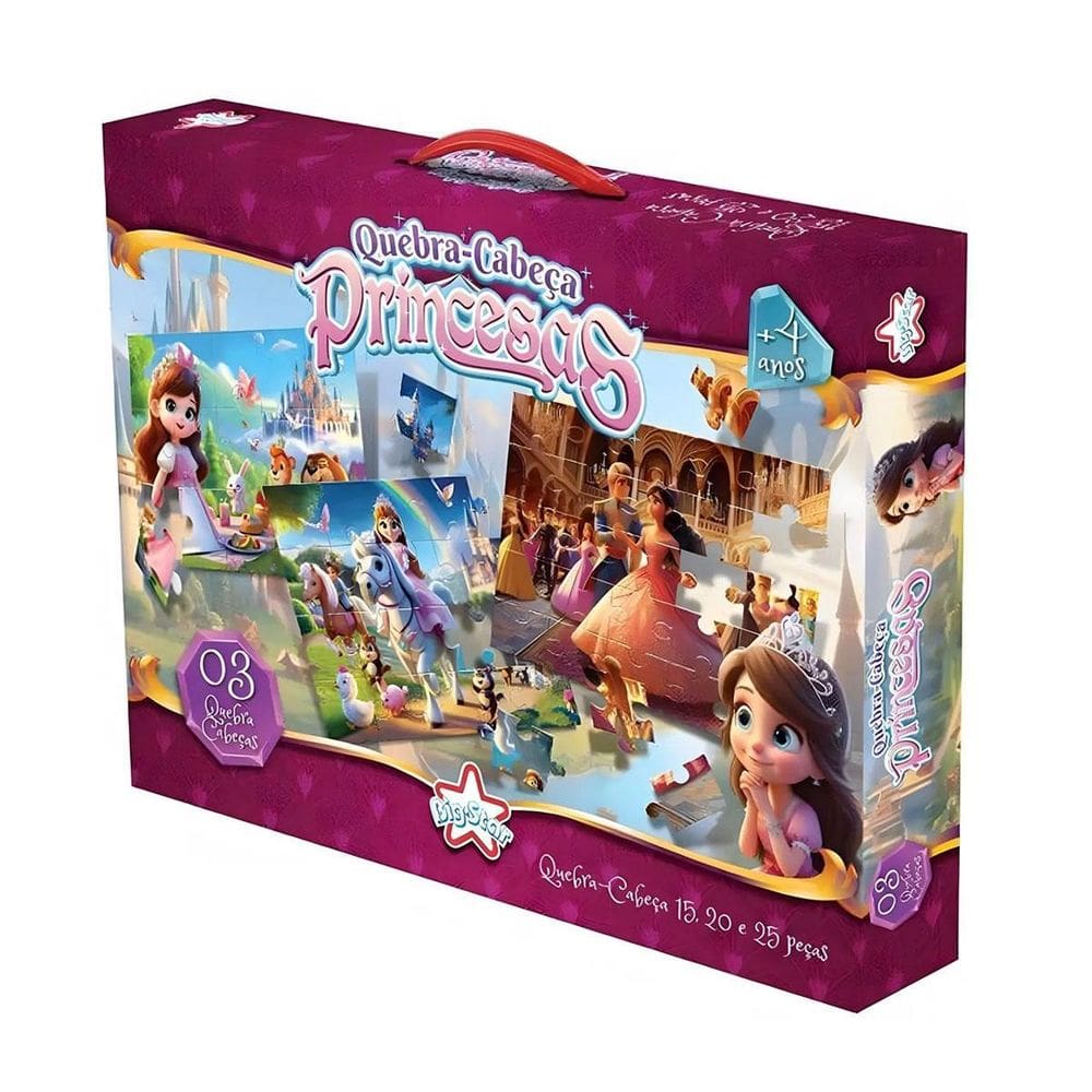 Kit Quebra Cabeça Princesas 15/ 20 E 25 Peças +4 Anos 3