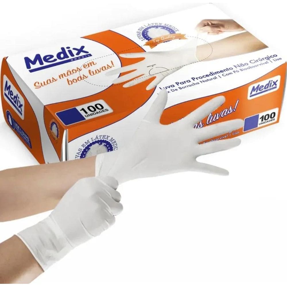 2X Luva Descartávei De Látex Com Pó Medix Cor Natural Tama