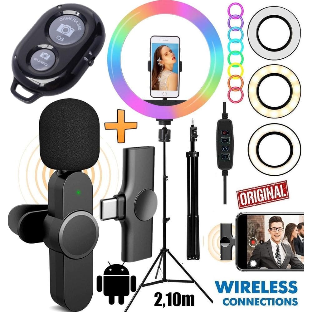 Tripé Pedestal Celular Microfone Wireless Tipo C Android