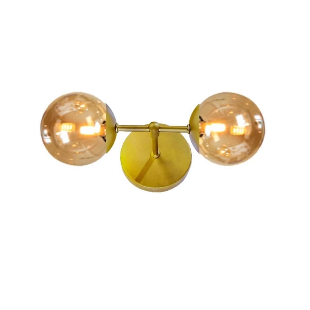 Arandela Moderna Jabuticaba Dourada 2 Globos Bola De Vidro Â