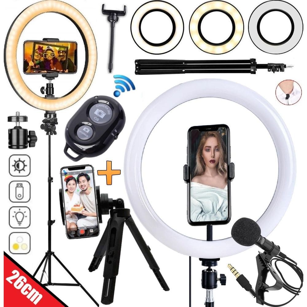 Ringlight 26 Cm Led Celular Tripe Microfone Luz Selfie