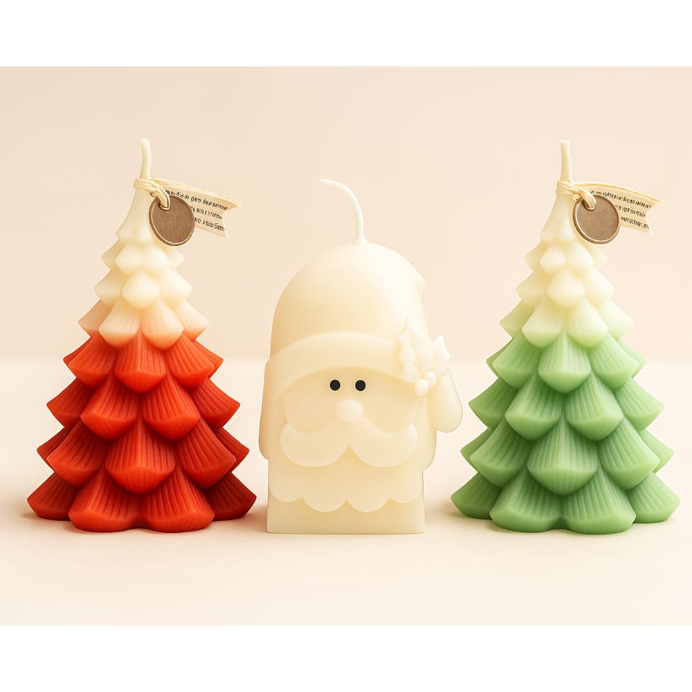 Kit Velas Decorativas Natalinas Árvore de Natal e Papai Noel 3 Pçs