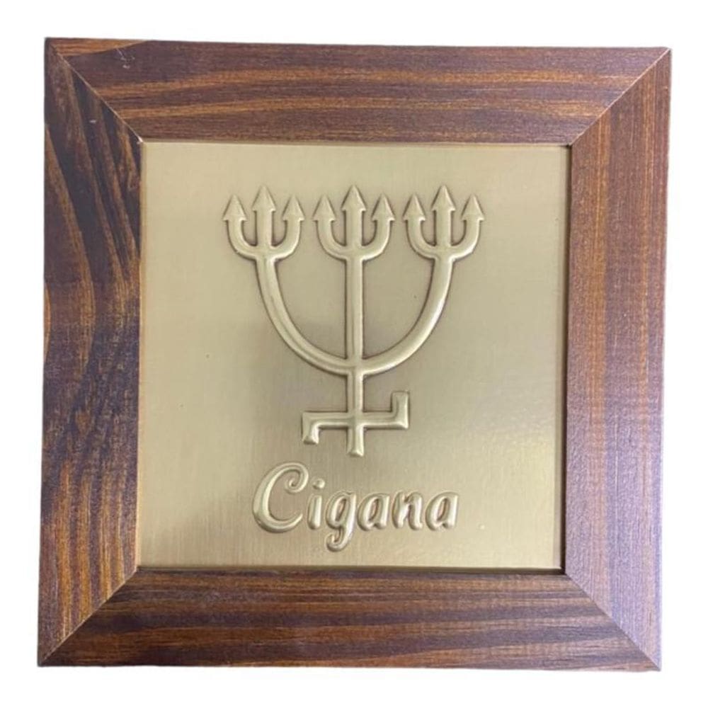 Quadro Cigana Dourada Madeira Imbuia E Metal 18 X18 Cm