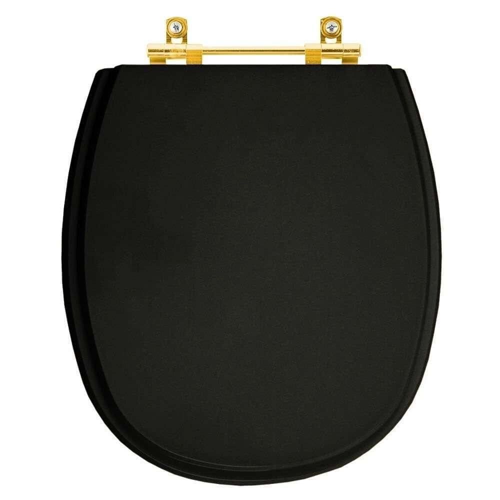 Tampa De Vaso Poliéster Aspen Preto Para Bacia Deca Com Ferragem Dourada