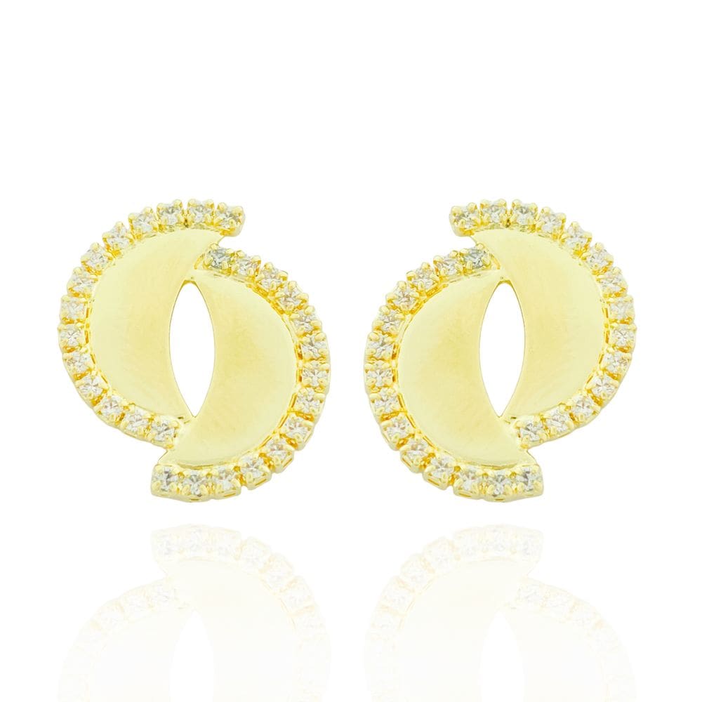 Brinco Semicírculos Com Borda Cravejada Banhado a Ouro