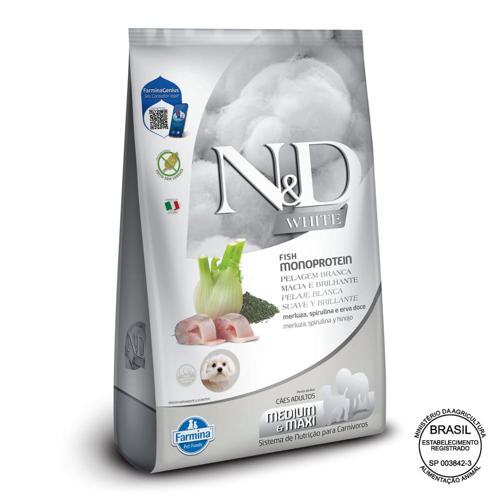 Ração Nd White Cães Adultos Medium/max Merluza 7kg