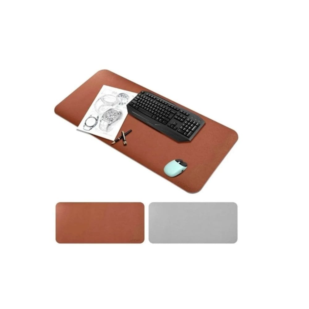 Tapete de mouse em couro impermeável reversível 80x40cm cinza/marrom