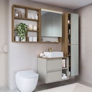 Conjunto para Banheiro 5 Peças com Iluminação em Led e Cuba 156cm Cb.bn8005 Mel/Arenas