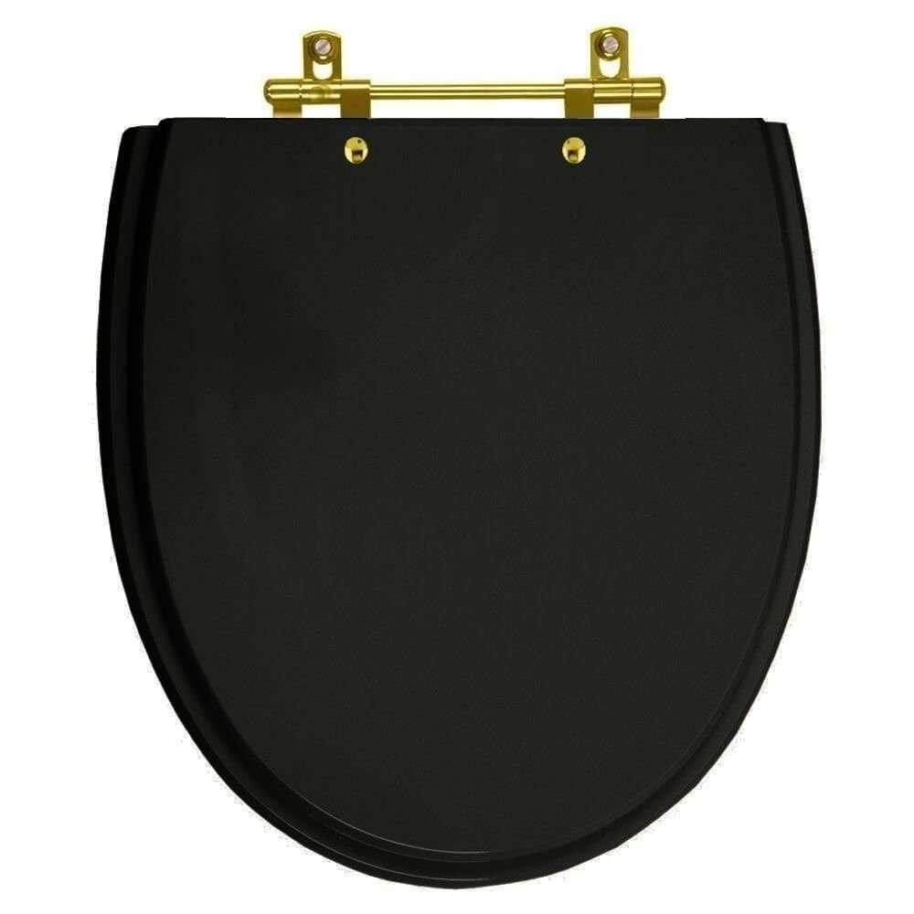 Tampa De Vaso Laqueado Eros Preto Para Bacia Incepa Com Ferragem Dourada