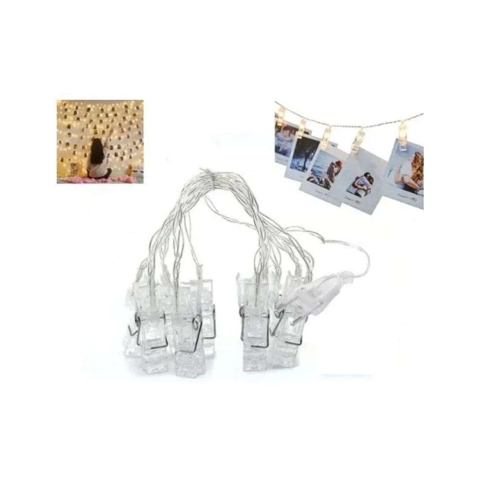 Luzes de clipe fotográfico de fita LED 2m 10 LED 220V - transparentes