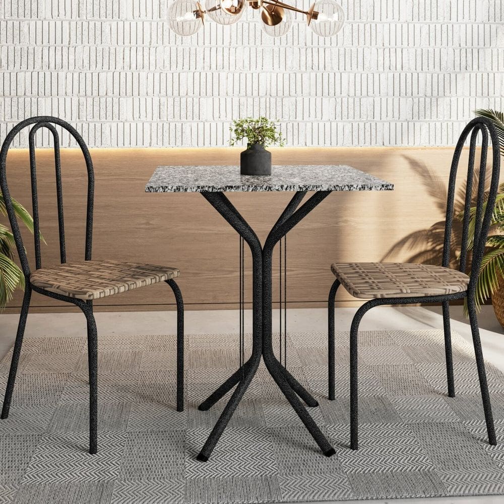 Conjunto Sala de Jantar e Cozinha 4 Lugares 2 Cadeiras Juliete Craqueado Preto/Rattan/Ocre
