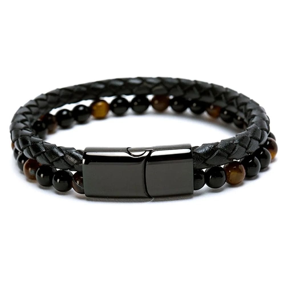 Pulseira de couro de pedra elegante para homens com pedras naturais