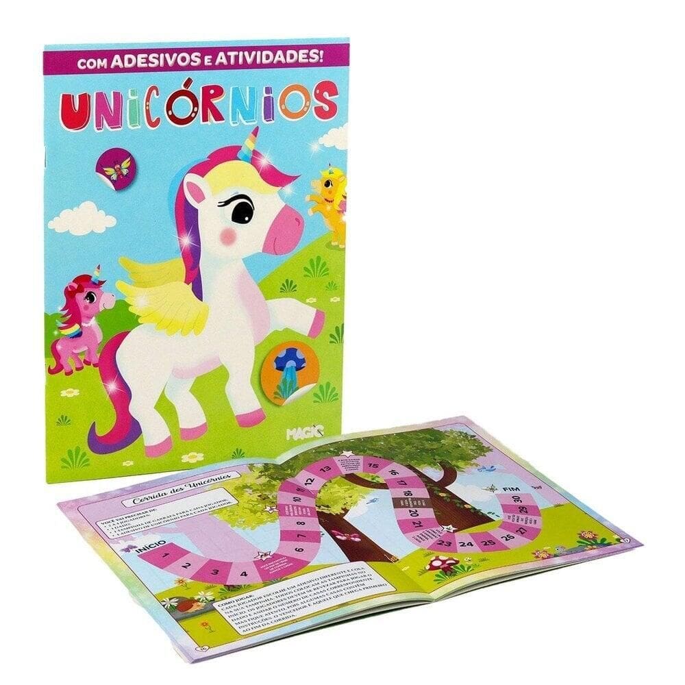 Livro de Atividades com Adesivos Unicórnio - Tudo em Caixa