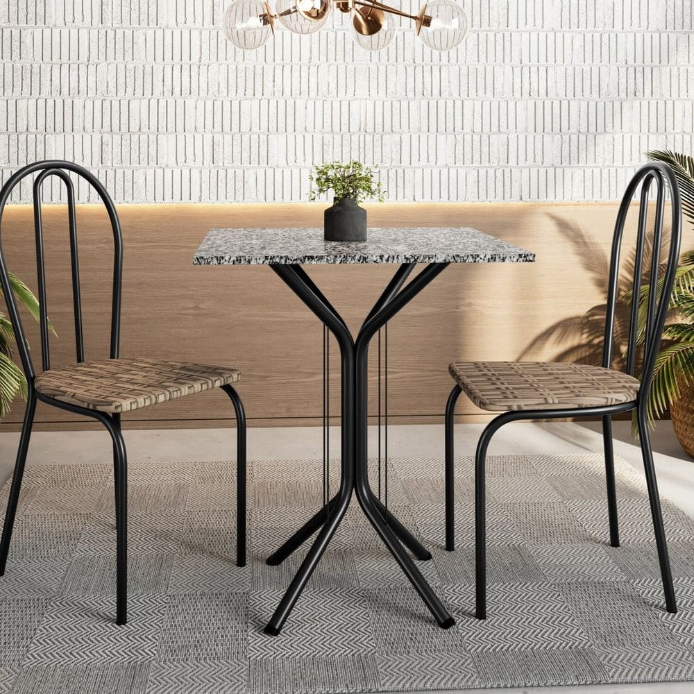 Conjunto para Sala de Jantar e Cozinha 4 Lugares com 2 Cadeiras Juliete Preto/Ocre