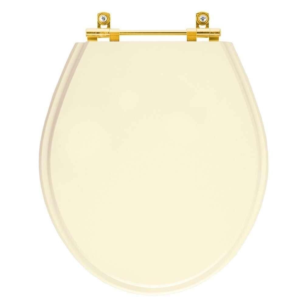 Tampa De Vaso Laqueado Carina Bone Para Bacia Ideal Standard Com Ferragem Dourada