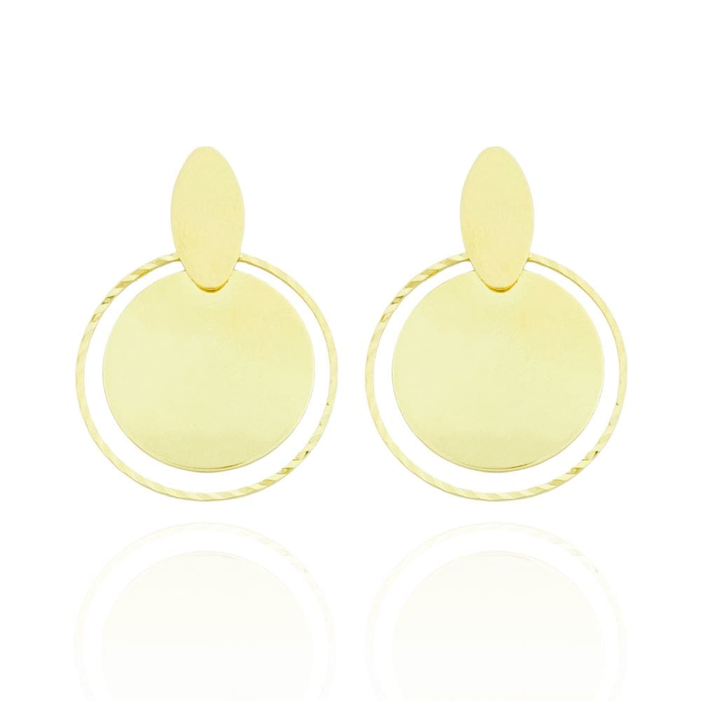 Brinco Medalha Com Borda Trabalhada Banhado a Ouro