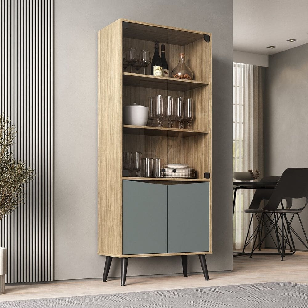 Cristaleira Vitrô 70cm 2 Portas de Vidro Amendoa / Acqua