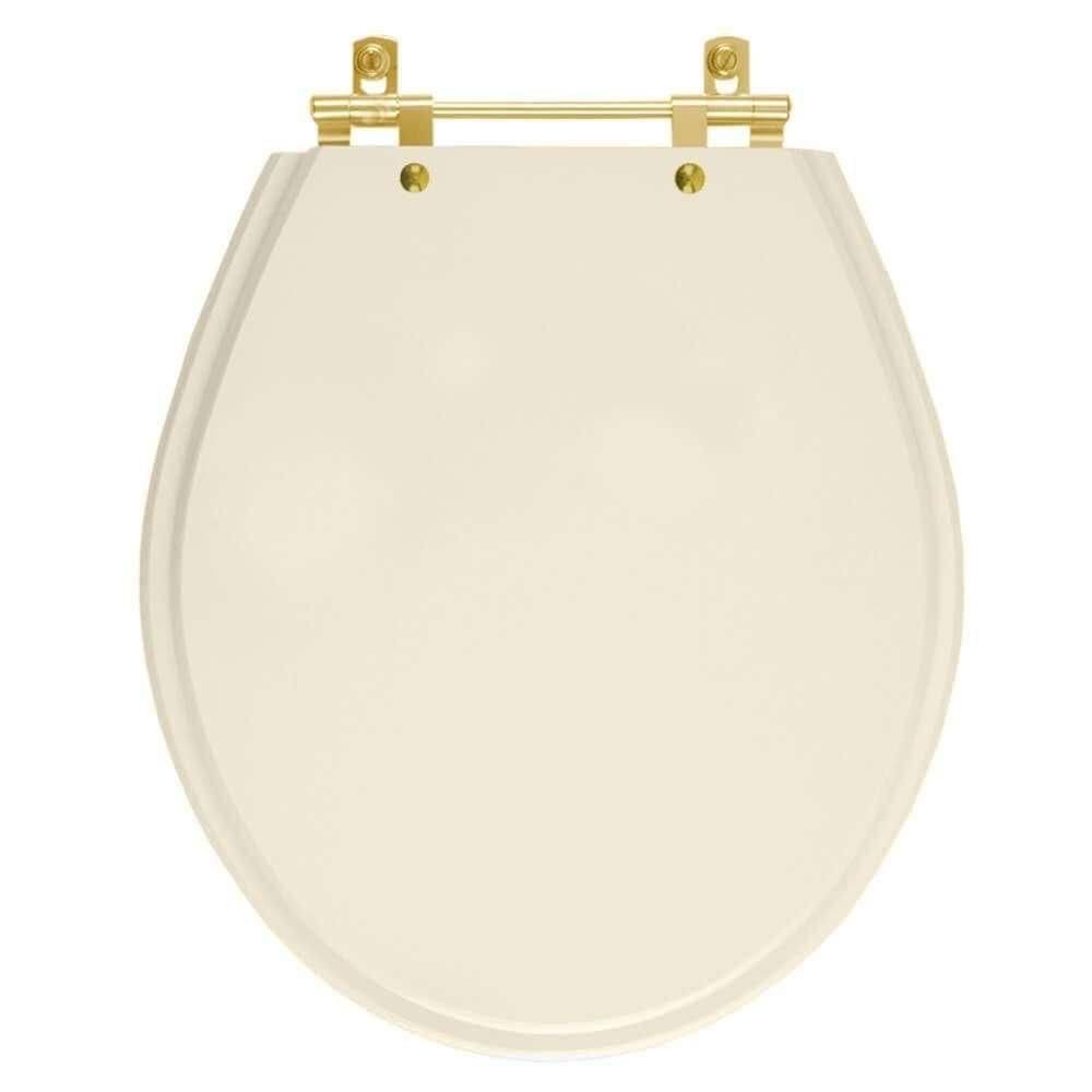 Tampa De Vaso Laqueado Ravena Amendoa Para Bacia Deca Com Ferragem Dourada