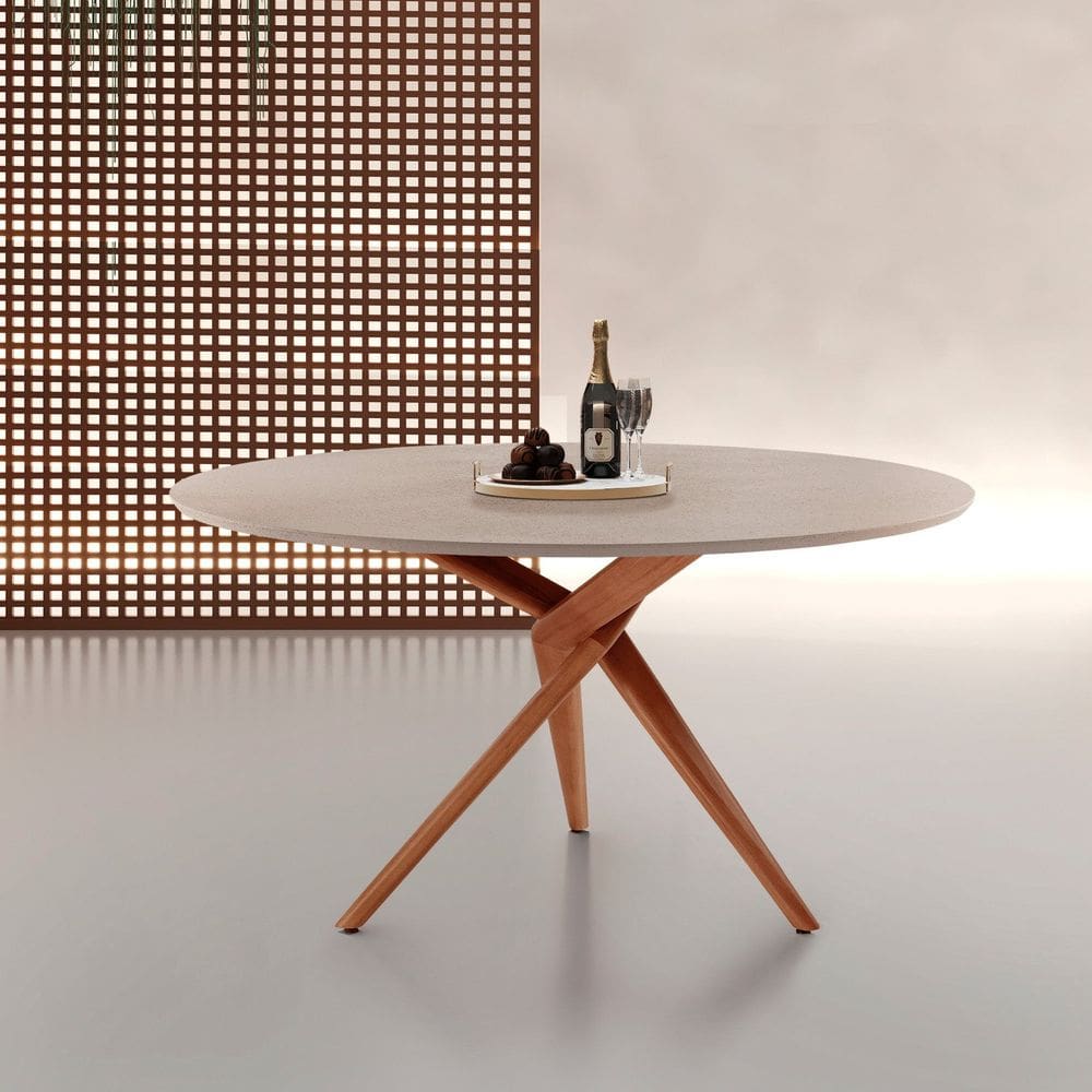 Mesa Tampo Texturizado 135x135cm Madeira Maciça Hope Imbuia Natural / Off White