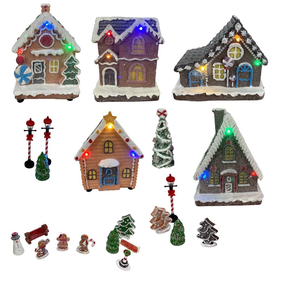 Cenario Vila Natalina Natal Casa de Biscoito Luz LED Boneco de Neve Arvore Decoraçao Festa Fim de Ano Enfeite