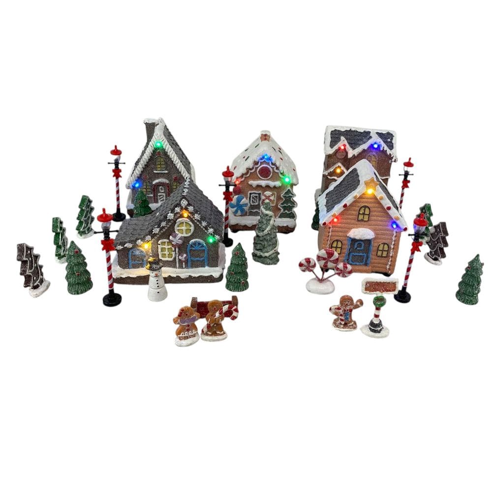 Cenario Vila Natal Natalina Casinha de Biscoito Luz Led Arvore Boneco de Neve Enfeite Fim de Ano Festa Decoraçao