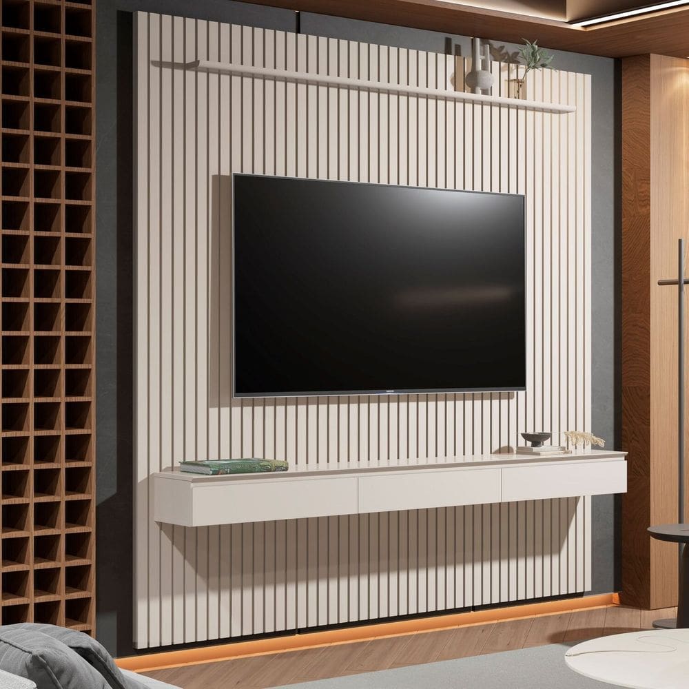 Home Suspenso Ripado para Tv 75 Polegadas 3 Gavetas Colorado 2.30 Off White