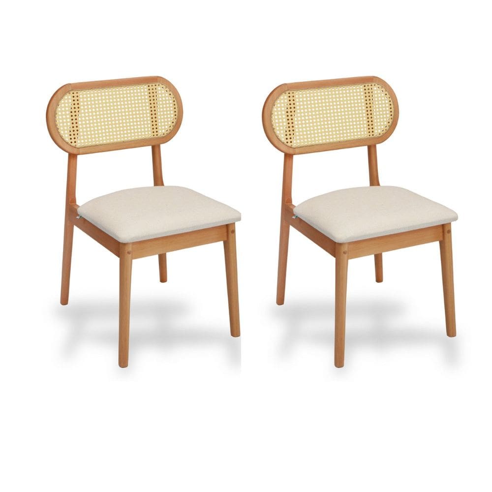 Kit 2 Cadeiras Madeira Maciça Encosto de Telinha de Rattan Lima Nozes