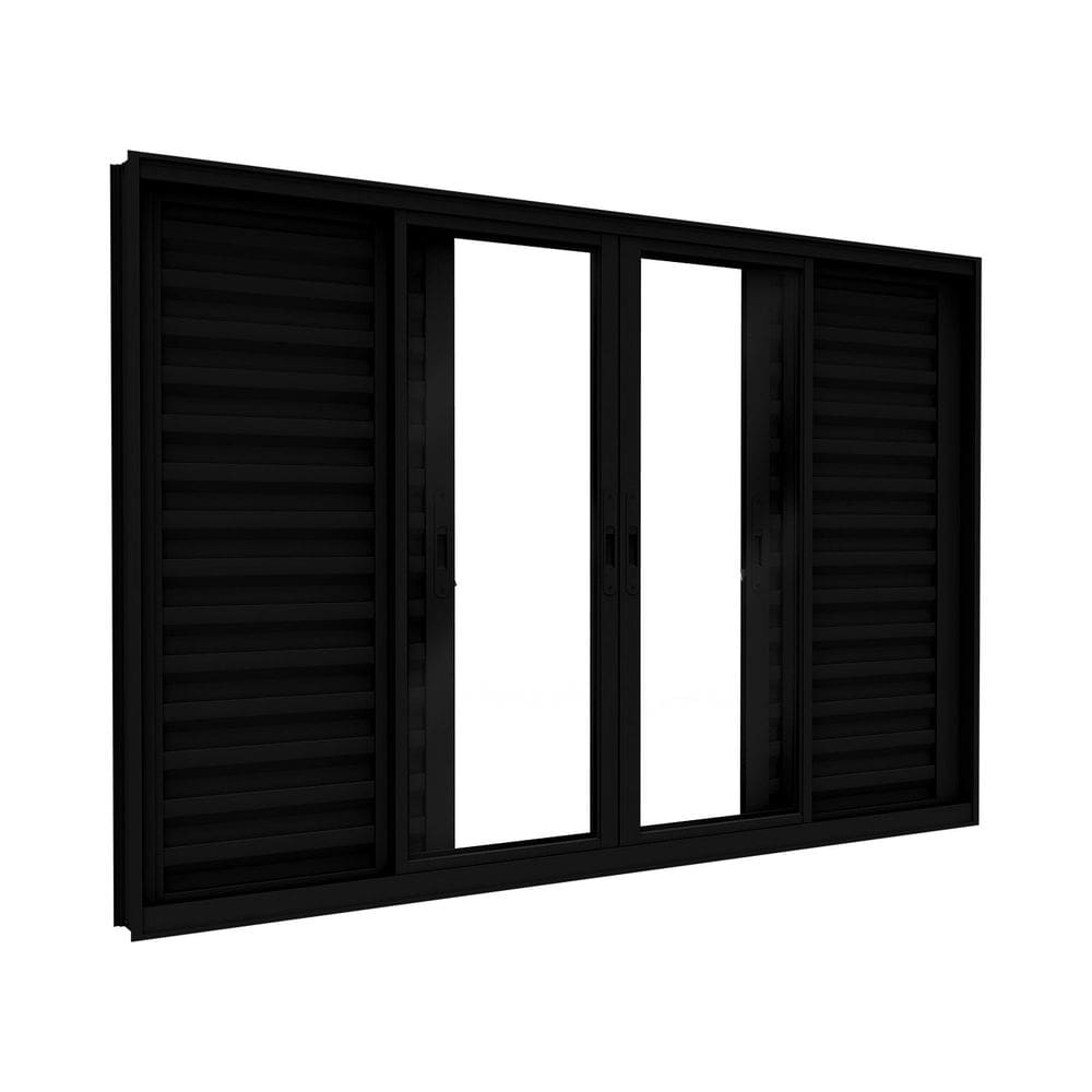 Janela Veneziana de Alumínio 4 Folhas Móveis e 2 Folhas Fixas 100x200cm Lucasa Ideale Preto
