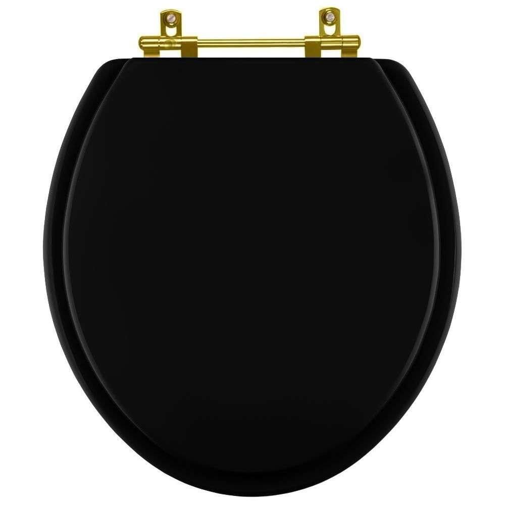 Tampa de Vaso Laqueado Flamingo Preto para bacia Incepa com Ferragem Dourada