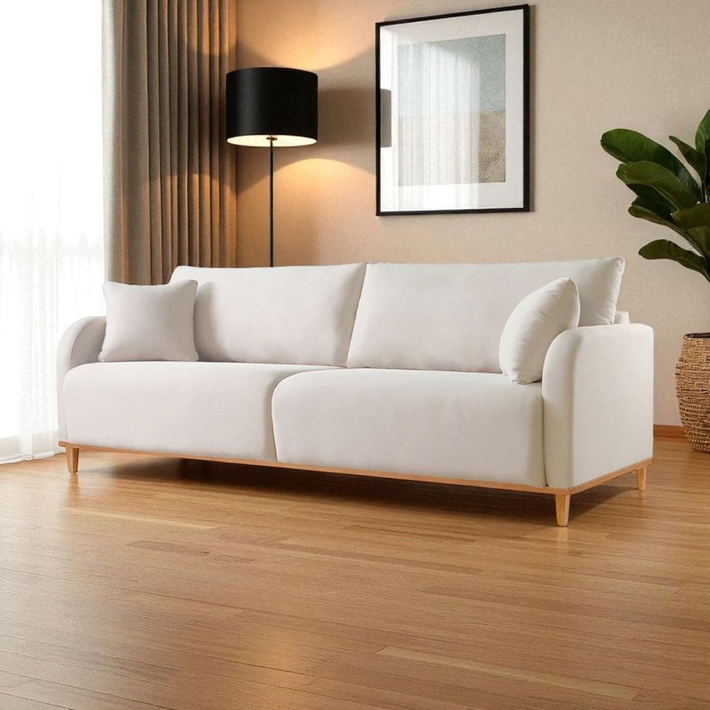 Sofá Fixo 3 Lugares Luxo 220cm Camila Bege Claro