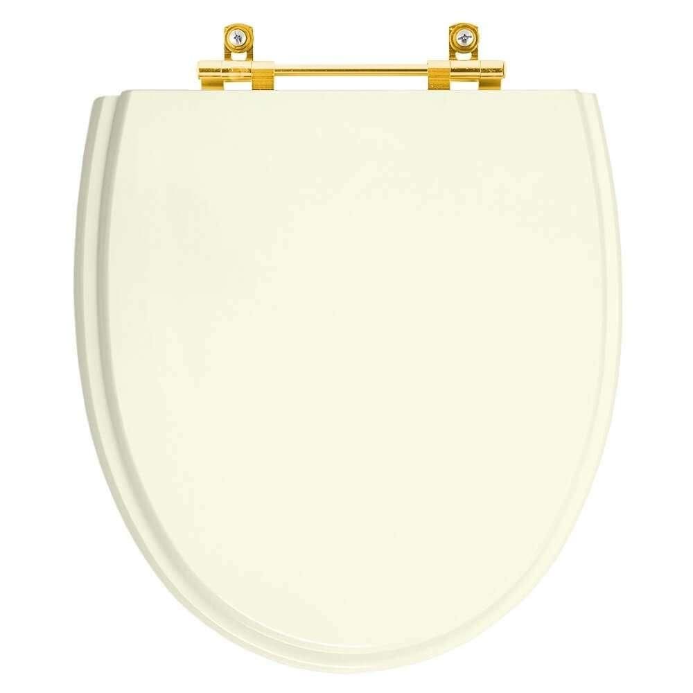Tampa de Vaso Poliéster Eros Biscuit para bacia Incepa com Ferragem Dourada