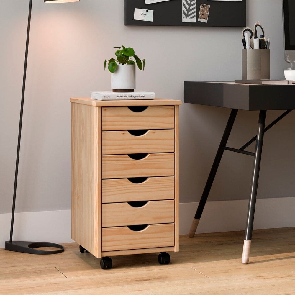 Gaveteiro Escritório em Madeira Maciça com Rodizio Simon Natural Pine