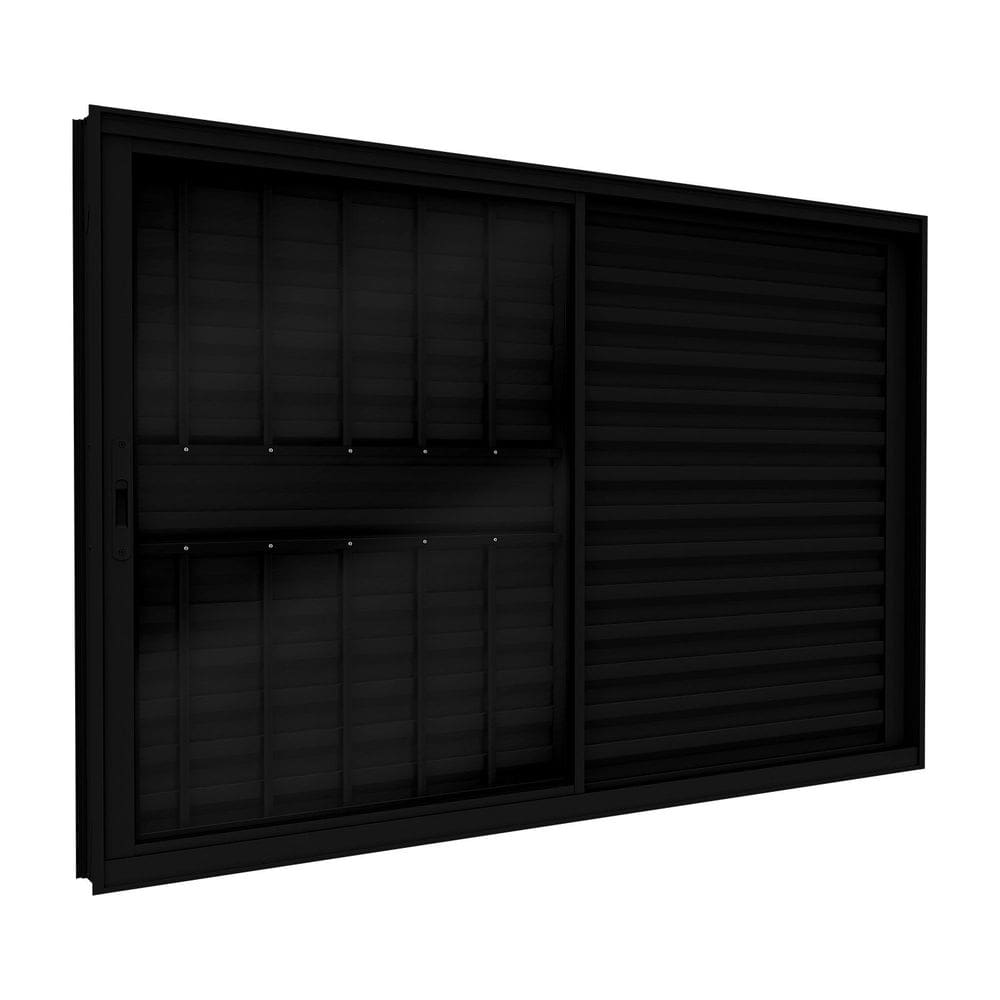 Janela Veneziana de Aluminio de Correr Lateral com Grade 100x150cm Lucasa Ideale Preto