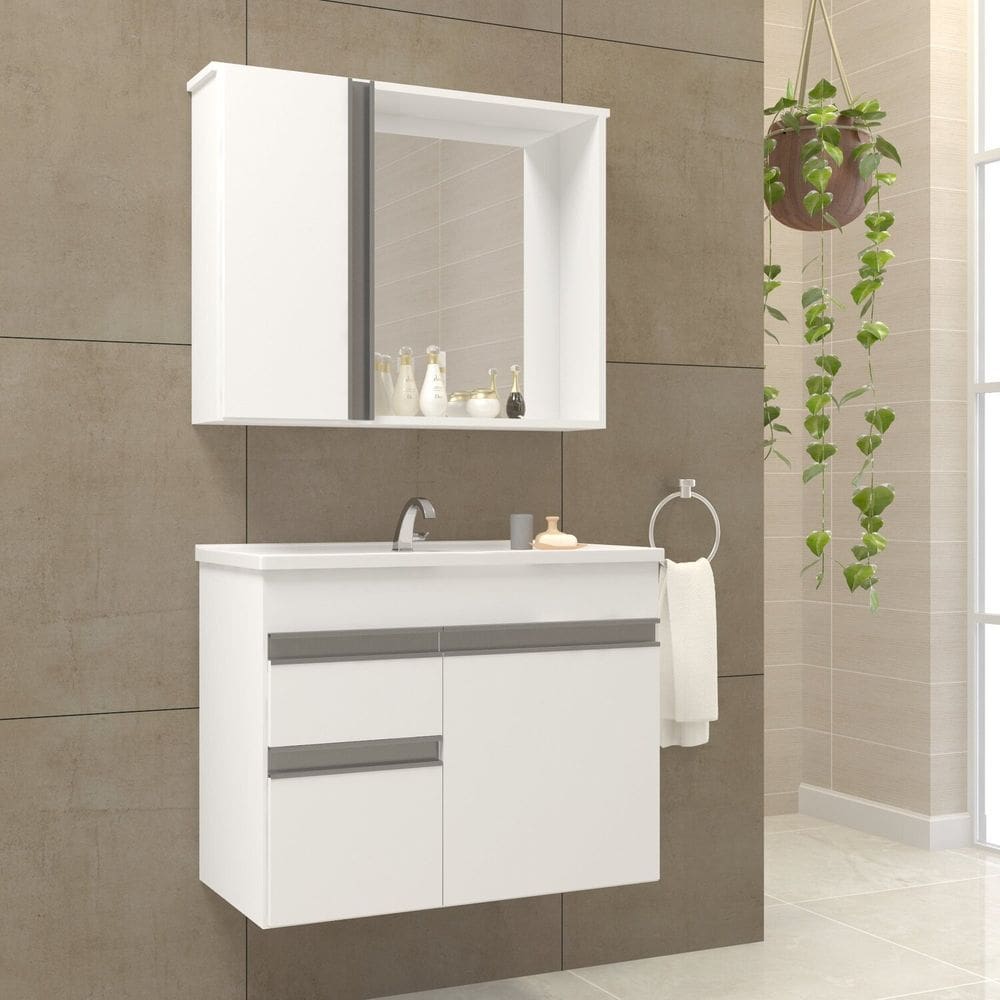 Gabinete com Espelheira para Banheiro Napoli Branco