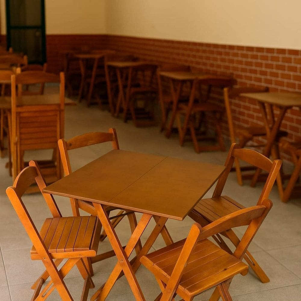 Conjunto Dobrável Bar Restaurantes 1 Mesa 4 Cadeiras Mel
