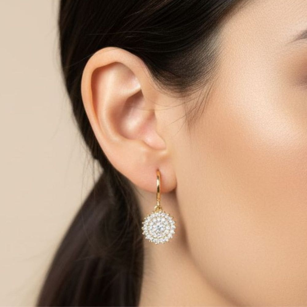 Brinco Argolinha Click Mandala Cravejada Banhado a Ouro