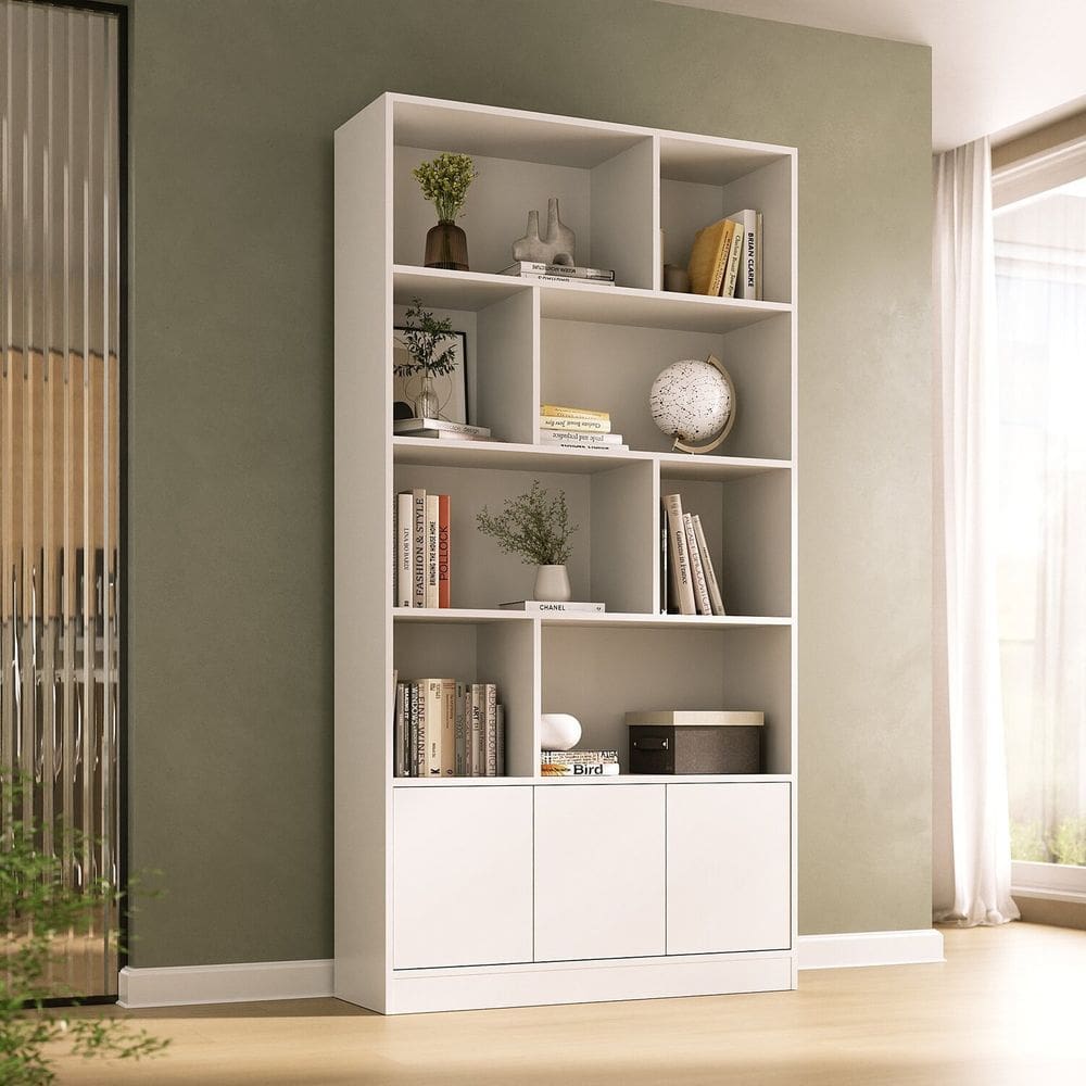 Estante de Livros 100% Mdf 3 Portas 8 Nichos Versatile Branco