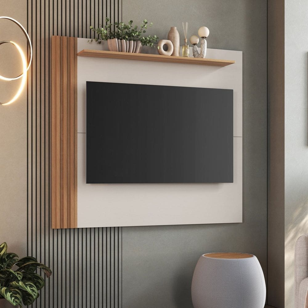 Painel para Tv 55 Polegadas com Detalhe Ripado Texas Freijó/Off White