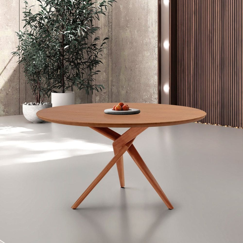 Mesa Tampo Redondo 135x135cm Madeira Maciça Hope Cinamomo / Imbuia Natural