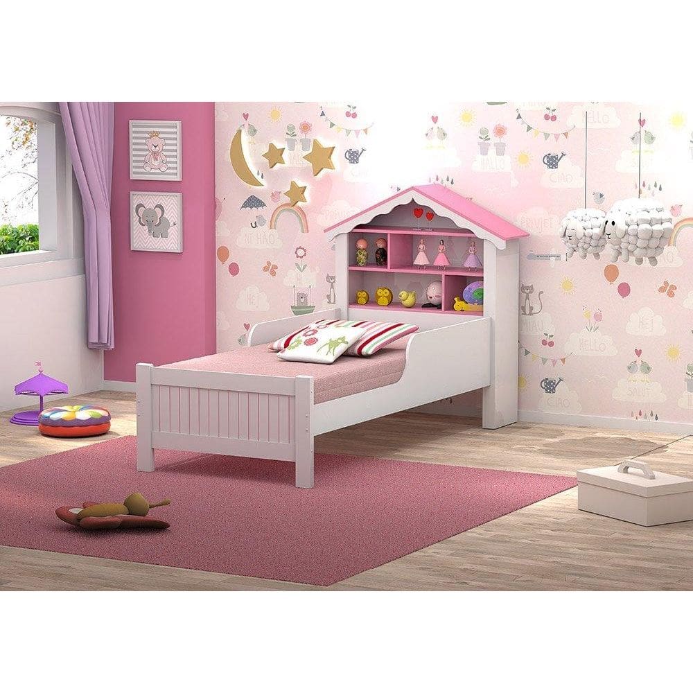 Cama Casinha com Nichos Princesa Rosa com Colchão Vitamov