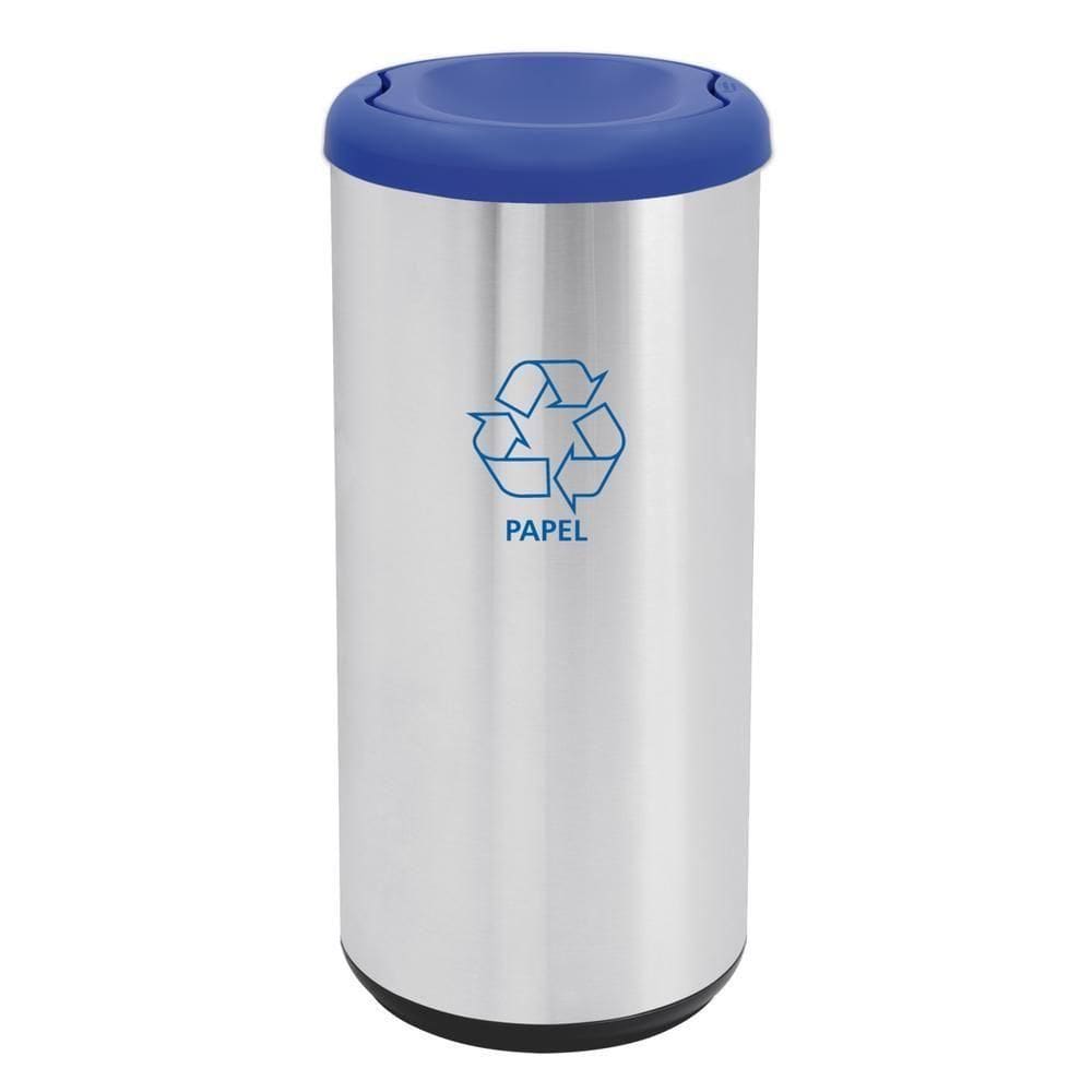 Lixeira Inox Tramontina Capsula Selecta Plus Basculante Com Acabamento Scotch Brite E Tampa Basculante Azul Em Polipropi